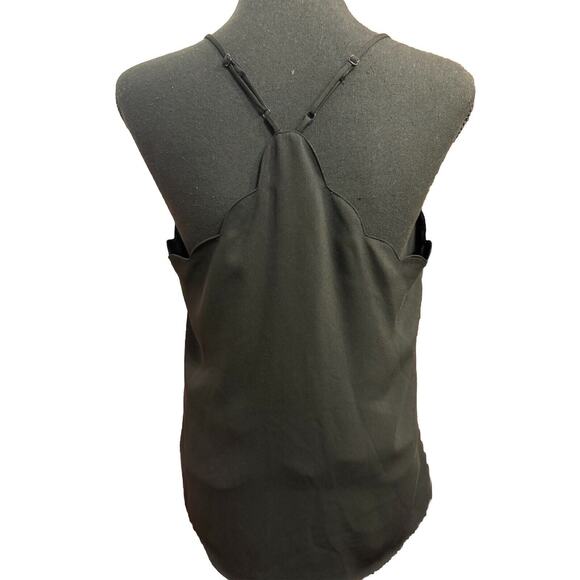 J Crew Tank Top 8 Womens Black Scalloped Edge Spaghetti Strap Halter Minimalist - Picture 2 of 5